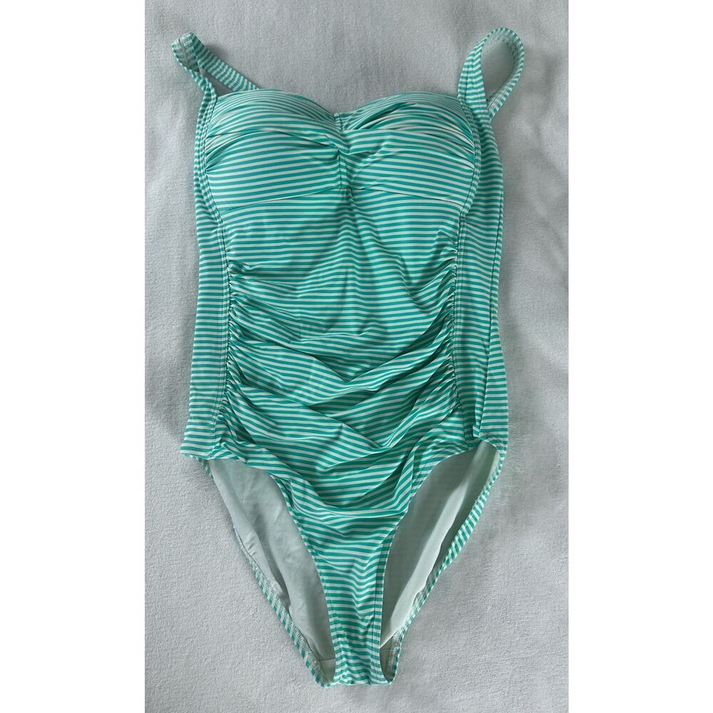 Nip Tuck Swim Aqua White Stripe One-Piece  Size 6